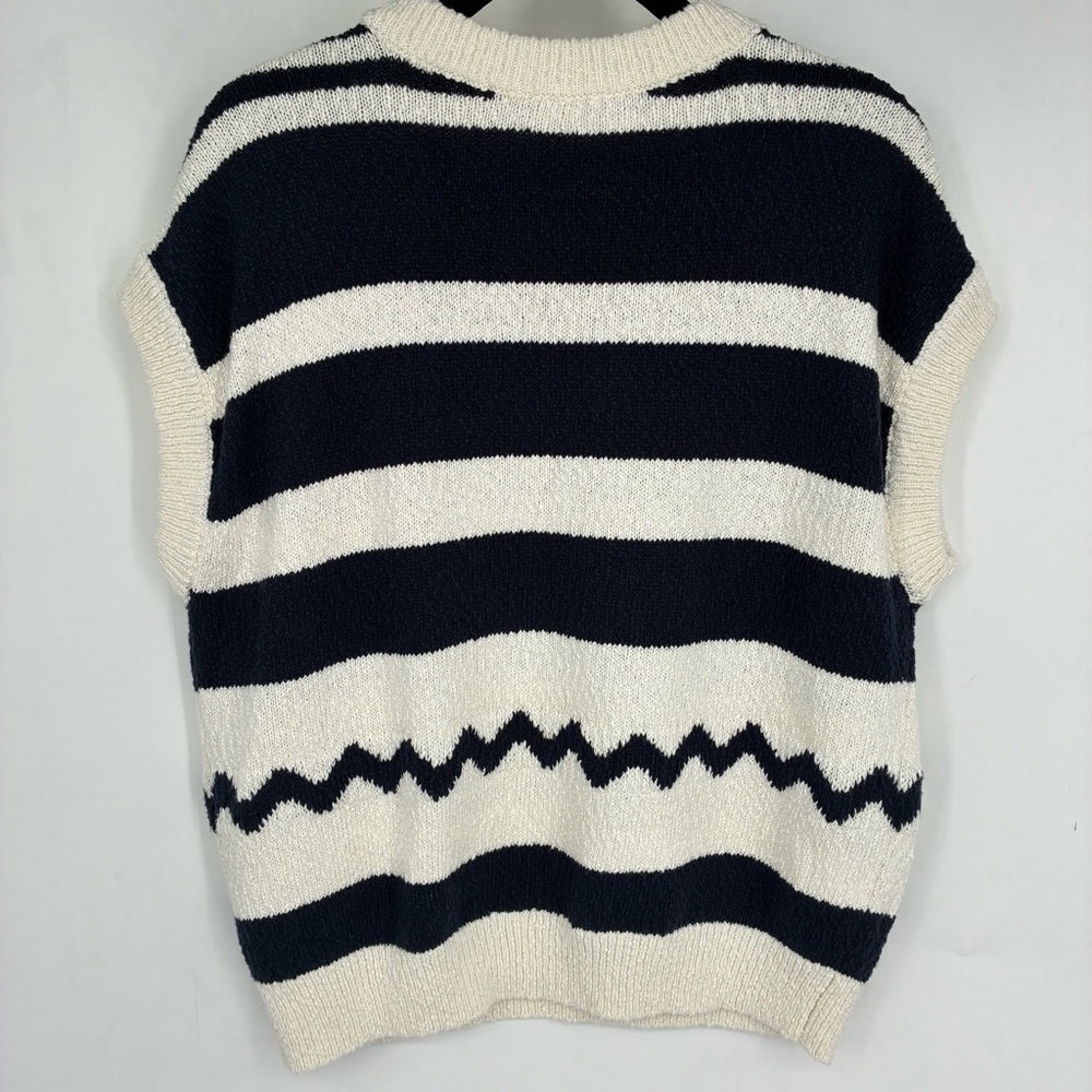 Anthropologie Maeve Crewneck Fish Motif Sweater Vest Cream Blue Large Sardine - Picture 11 of 13